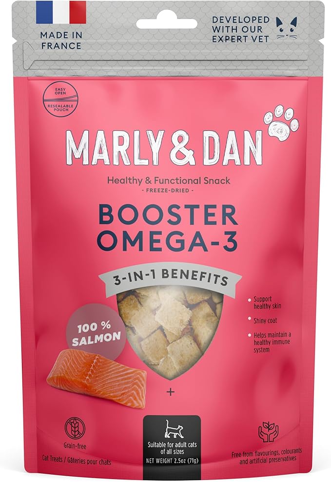 Marly & Dan Tasty 100% Freeze Dried Salmon Omega-3 Booster Treats and Food Topper for Cats-Mewly Pet