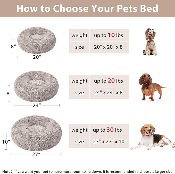 WNPETHOME Calming Dog Bed Cat Bed Donut, Faux Fur Pet Bed Self-Warming Donut Cuddler, Comfortable Round Plush Dog Beds (20 x 20 inch, Light Coffee)-Mewly Pet