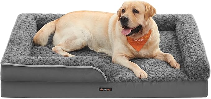 Feandrea Orthopaedic Dog Bed for Large Dogs, Waterproof Dog Sofa Bed with Removable Washable Cover, 42 x 32 x 7 Inches, Slate Gray UPGW253G02-Mewly Pet
