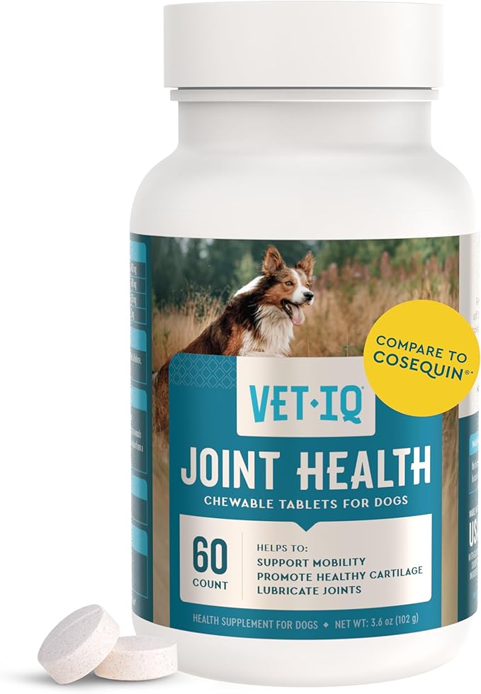 VetIQ Hip & Joint Health Supplement for Dogs, with Glucosamine, Chondroitin & MSM, Chewable Tablets for Dogs, Chicken Flavor, 60 Count-Mewly Pet