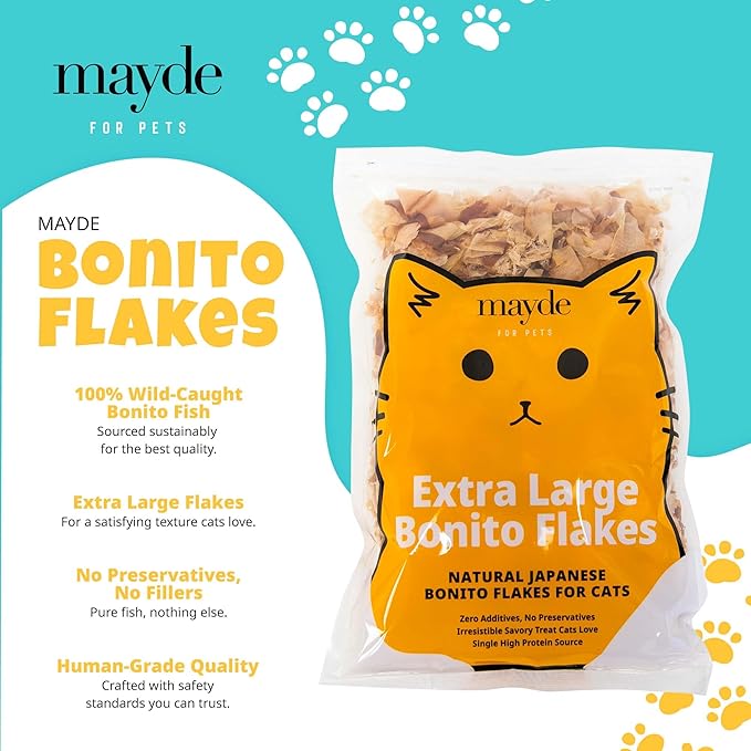 Mayde Bonito Flakes for Cats & Dogs, All-Natural High-Protein Treats, Extra Large 4oz Bag-Mewly Pet