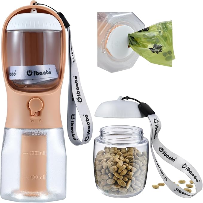 Dog Water Bottle with Food Container & Poop Bag Holder, Travel Water Bowl, Portable Pet Dispenser, Dog Stuff Accessories Items, Puppy Essentials Necessities for Yorkie Chihuahua Walking Hiking-Mewly Pet
