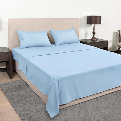 Mejoroom Twin XL Size Sheet Set - Soft Microfiber Bed Sheets,Deep Pocket Fitted Sheet, Soft, Breathable, Wrinkle & Fade Resistant - 3 Piece (Light Blue)