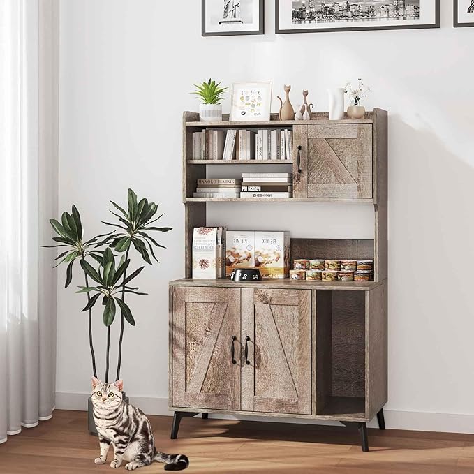 PETSITE Cat Litter Box Enclosure with Storage Shelf, 52 Inches Tall Modern Wooden Hidden Litter Box Furniture with Storage Shelving, Ideal for Indoor Cats (Oak)-Mewly Pet