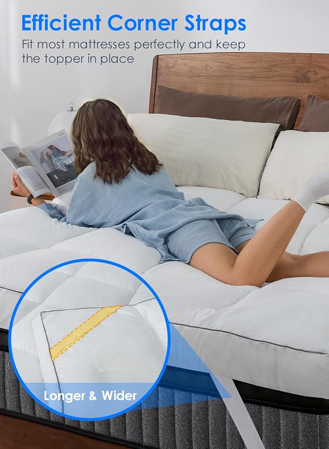QUEEN ROSE California King Mattress Topper Cooling Extra Thick 3D Snow Down Pillow Topper Mattress Pad Cover Bed Mattress Topper, Hotel Quality, Down Alternative, Plush and Support