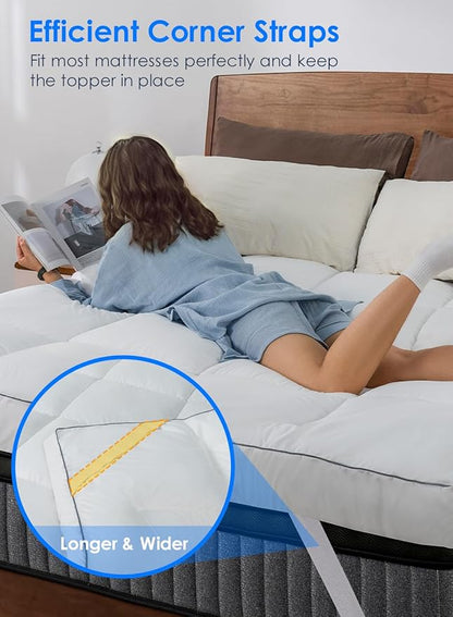 QUEEN ROSE California King Mattress Topper Cooling Extra Thick 3D Snow Down Pillow Topper Mattress Pad Cover Bed Mattress Topper, Hotel Quality, Down Alternative, Plush and Support