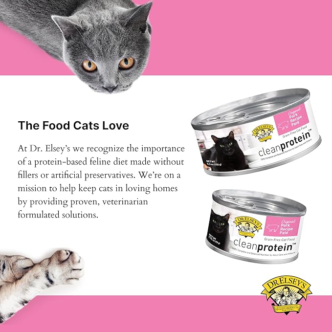 Dr. Elsey's cleanprotein Original Pork Recipe Wet Cat Food, (Pack of 24), 2.75oz Cans-Mewly Pet