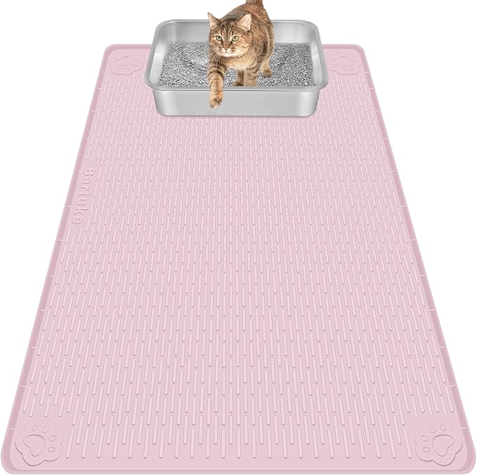 Cat Litter Mat, Extra Large 40" x 28" Silicone Mat Litter Trapping Mat for Scatter Control, Soft on Kitty Paws, Easy to Clean (Pink)-Mewly Pet