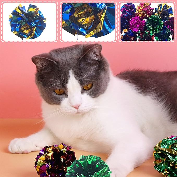 PET SHOW 20 Pcs Cat Crinkle Toy Ball 2.5inch Mylar Cat Pounce Chase Toys Colorful Paper Ball Chase Training Activity for Cats Kittens-Mewly Pet