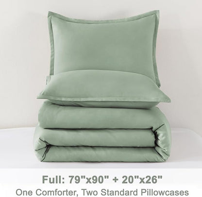 Litanika Comforter Full Size Set Sage Green, 3 Pieces Lightweight Bed Set, Solid Bedding Comforters Sets, Soft All Season Down Alternative Quilt Blanket