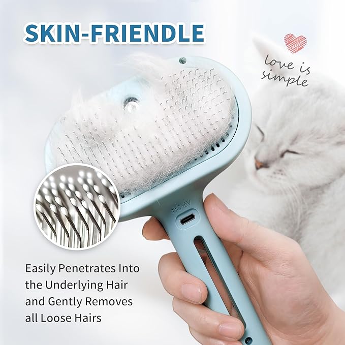 Spray Cat Brush for Shedding, Static & Tangled Hair - Self Cleaning, Long & Short Hair Pets Grooming Brush (Blue)-Mewly Pet