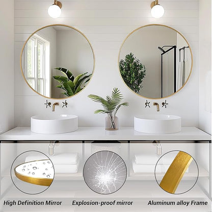 Gold Round Mirror 16 inch, Small Round Mirror, Gold Circle Mirrors, Metal Frame Circle Mirrors for Bathroom, Bedroom, Vanity, Wall Decor.