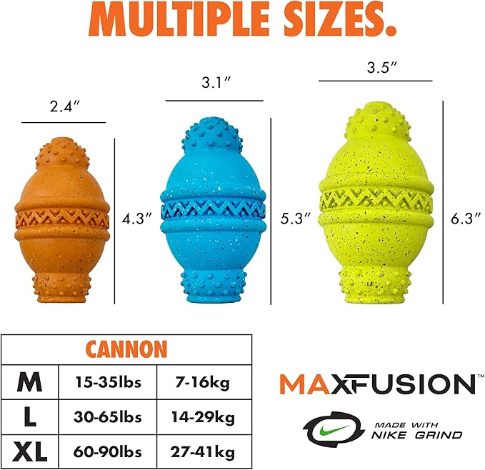 Max Fusion with Nike Grind, Arlee Cannon Treat Dispensing Dog Toy, Durable Dog Treat Toy, XL-Mewly Pet