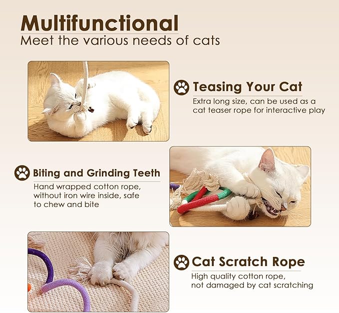 3 PCS Cotton Rope Cat Toys for Indoor Cats, Interactive Cat Rope Toys with Silvervine Fruit for Cats and Kittens, Handmade Pet Chew Toys for Teeth Cleaning-Mewly Pet