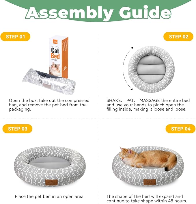 Cat Bed, 20In Dog Beds for Small Dogs, Calming Cat & Dog Beds for Indoor Pets, Pet Beds Comfortable Donut Round Ultra Soft (Grey Pattern, 20.0" L x 20.0" W x 6.5" Th)-Mewly Pet