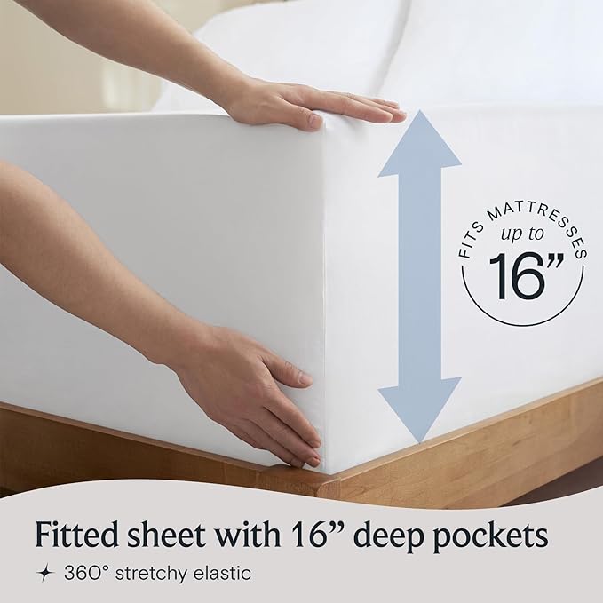 LuxClub 5 PC Split King Sheet Set Bed Sheets Deep Pockets Wrinkle Free Cooling Sheets Machine Washable Hotel Bedding Silky Soft - White Split King