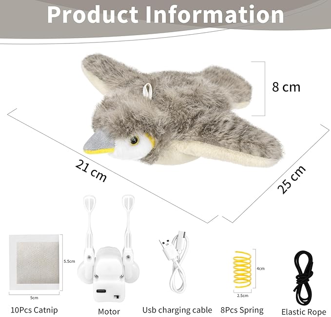 Cat Toys, Flapping Bird Cat Toy(No Flying), Interactive Catnip Toy with Springs & Catnip Bags, Chirping Noise Rechargeable Moving Wings Dog Cat Kitten Toys, Flappy Flying Pets Toy for Indoor-Mewly Pet