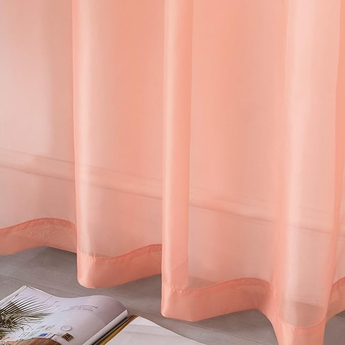 DUALIFE Light Coral Curtains 72 Inches Long for Living Room Set of 2 Panels Grommet Transparent Coral Sheer Curtains for Bedroom Decor Dining Area Decorations 52x72 Inch Length