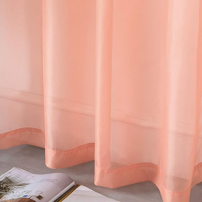 DUALIFE 2 Panels Pink Sheer Curtains 108 Inch Length for Girls Kid Room - Bed Canopy Voile Drape Curtains for Wedding Party Backdrop,52 Wide by 108 Long