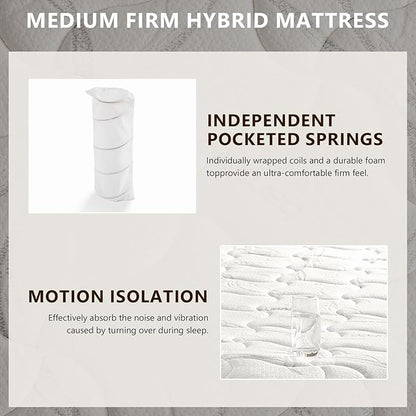 King Size Mattress - 12 Inch Hybrid King Mattresses in a Box with Bamboo Cover - King Size Memory Foam Mattress with Pocket Springs - Medium Firm Mattress for Pressure Relief - CertiPUR-US Certified