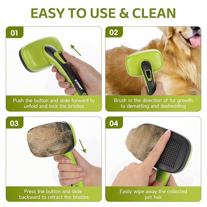 Dog Brush Kit – 3 PCS Grooming Set with Self-Cleaning Brush, Undercoat Rake & Pet Bath Brush. Great for Shedding, Tangles & Dirt Removal – Ideal for Long & Short Haired Dogs & Cats, Green-Mewly Pet