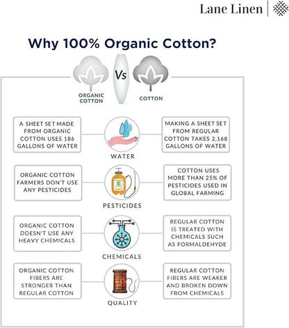 LANE LINEN 100% Organic Cotton White Twin XL Sheets Set, 3-Piece Pure Organic Cotton Percale Sheet, Extra Long Twin Sheets, Ultra Soft Bedding Sheet, Fits Mattress Upto 15" Deep - White (2Pack)