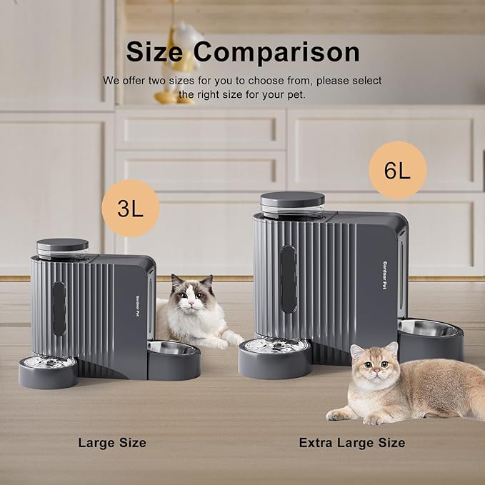 Gardner Pet Automatic Gravity Cat Food Feeder and Water Dispenser Stainless Steel Two-in-One Set Large Capacity Dispenser for Medium, Large Dogs, Puppies, Kittens, Rabbits-(1.6 Gallons x 2)-Mewly Pet