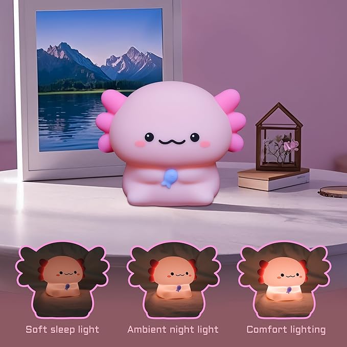 Axolotl Gifts, Cute Axolotl Night Light, Animal Silicone Nursery Lamp with Dimming and Timing Function, Cute Axolotl Decor Lights