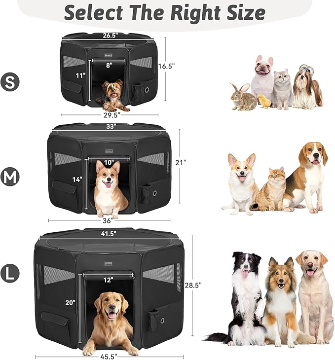 PETSFIT 29" Puppy Playpen with Removable Waterproof Mat & Zippered Roof | RV, Camping, Travel Dog Pen | Indoor/Outdoor Whelping & Cat Observation Space(29.5"x29.5"x16.5"H)-Mewly Pet