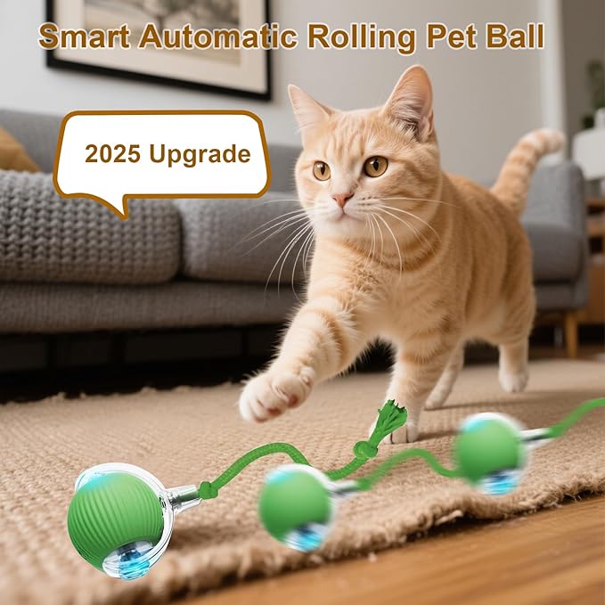 Interactive Cat Toy, 2025 New Interactive Rolling Cats Dog Toy Balls 360° Smart Automatic Rolling Pet Ball, Fast Moving Toy for Dog,Cat Ball Toy(Geen)-Mewly Pet