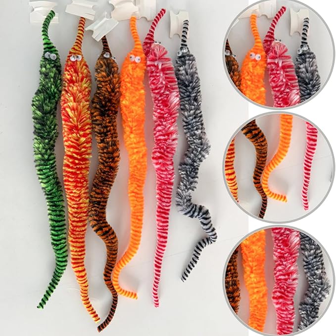 24 PCS Cat Worm Toy Zebra Print Feather Worm Teaser Refills Attachment Cute Cat Wand Replacement Interactive Wand Accessories for Fishing Pole Toy Teaser for Indoor Cats Kitten-Mewly Pet
