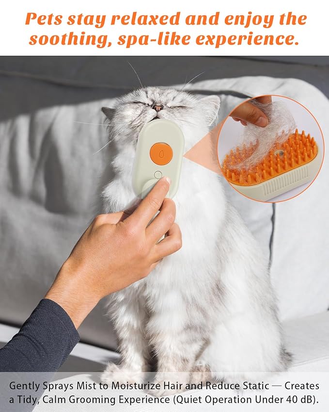 6 in 1 Cat Steam Brush for Shedding, Portable Anti-Static Grooming Comb for Cats & Dogs, Steam Misting Water Brush, Self-Cleaning Pet Hair Remover, Indoor Cat Spray Brushes for Cats & Dogs-Mewly Pet
