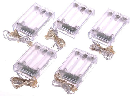 5 Pack Fairy Lights Battery Operated, 7 Feet 20 Led String Lights with Timer, Waterproof Firefly Lights on Silver Wire for Home Party Wedding Christmas Decorations, 6 Hours on/18 Hours Off, Pure White