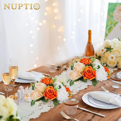NUPTIO Flower Balls for Wedding Centerpieces: 9.5 Inch Diameter Orange Artificial Flower Ball Arrangement Bouquet Fall Party Table Decor - Fake Rose Autumn Weddings 2 Pcs