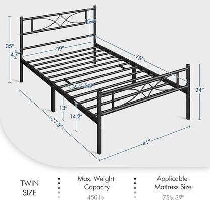 Yaheetech Twin Size Bed Frame Metal Platform Bed with Curved Design Headboard Footboard/No Box Spring Needed/Mattress Foundation/Heavy-Duty Support/Easy Assembly/Black