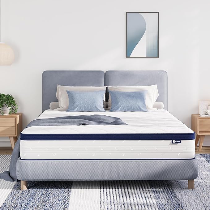 Avenco 14 Inch Queen Mattresses in a Box, Hybrid Queen Size Mattresses with Comfort Foam and Pocket Coils for Pressure Relief & Motion Isolation
