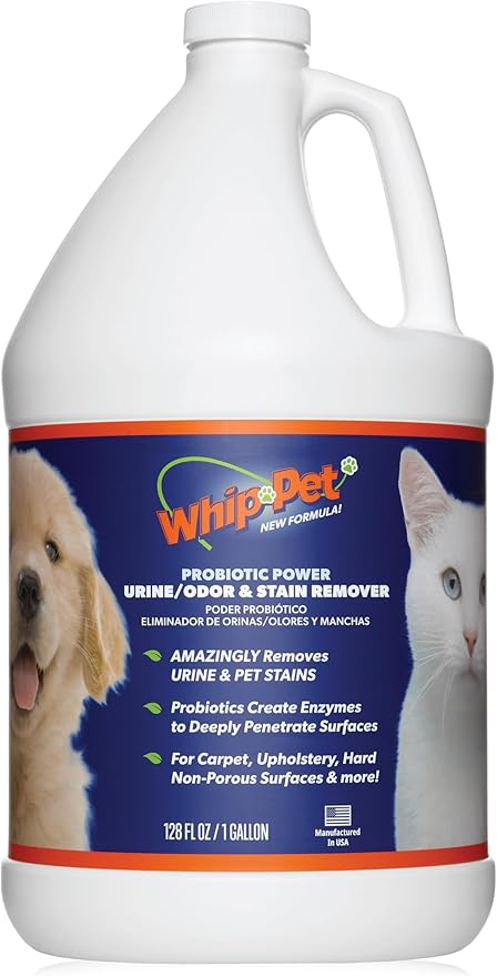 Whip-Pet Pet Odor Eliminator and Stain Remover - Enzymatic Cleaner for Dog Urine and Carpet Odor Eliminator - Pet Odor Remover - 128 fl oz / 3.78L-Mewly Pet