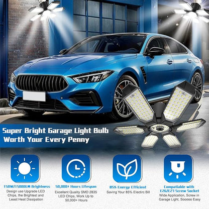 Garage Light Bulbs - Garage Lights Led Screw into Bulb Socket with 6 Deformable Panels 6500K Basement Light Fixture E26 Base Led Shop Lights for Basement Workshop Warehouse Attic - 4Pack