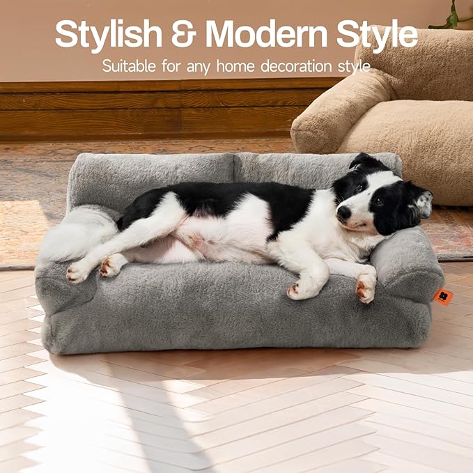 MEWOOFUN Cat Bed for Indoor Cats, Washable Dog Beds for Small Medium Dogs & Cats, Fluffy Cat Couch with Non-Slip Bottom (Grey, 33.5" L x 25.6" W x 11.5" Th)-Mewly Pet