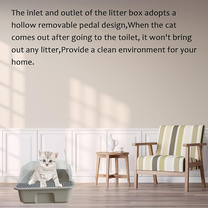 Open Cat Litter Box with High Side,Anti-Splashing Cats Litters Pan,Kitten Toilet with Litter Sifting Scoop,Semi-Enclosed Removable Kittens Litter for Boxes Easy to Clean No Odor-Mewly Pet