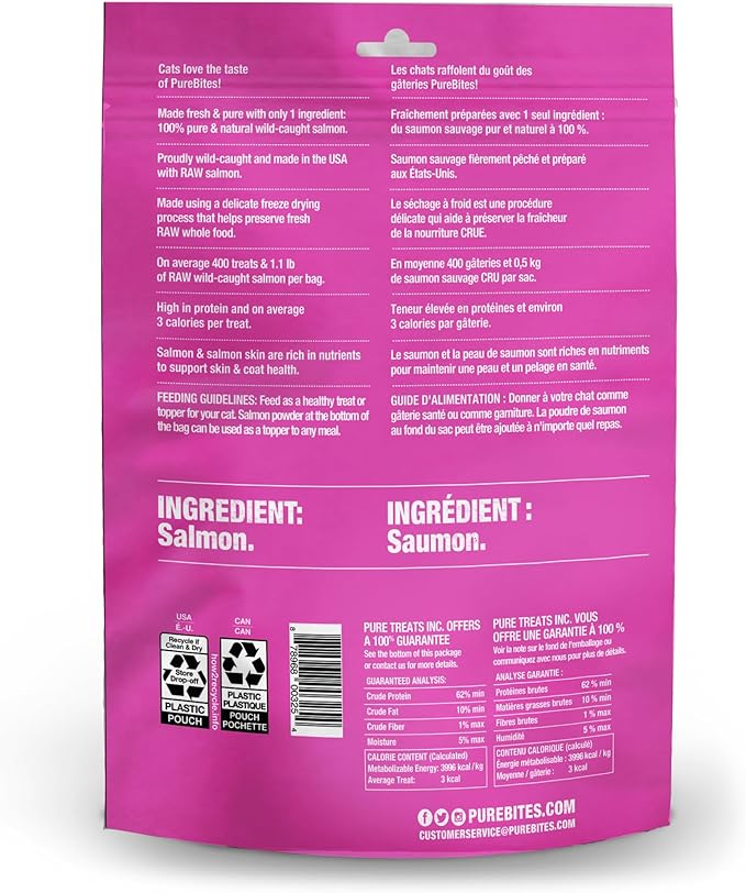 PureBites Freeze Dried Salmon Cat Treats, 4.7Oz | 134g - Jumbo Size-Mewly Pet