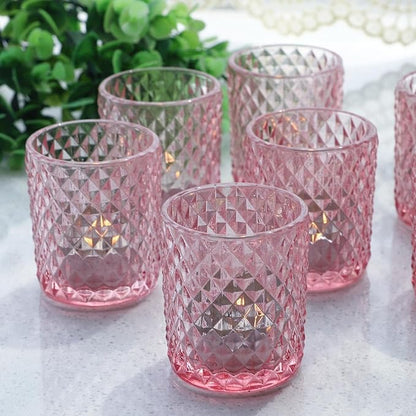 Woho 12Pcs Pink Votive Candle Holders, Tealight Candle Holder for Wedding Table Decor, Tea Lights Candle Holder for Engagement Birthday Party