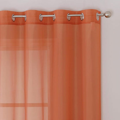 KEQIAOSUOCAI Burnt Orange Sheer Curtains - Grommet Voile Sheer Drapes Airy Curtain Panels with Light Filtering Window Treatment for Girl's Bedroom(2 Pieces,54 Wide x 63 Long inches)