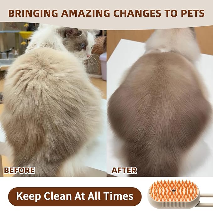 4 in 1 Cat Steam Brush for Shedding, Rechargeable Steam Pet Brush for Dog and Cat, Anti-Static, Massage, Cleaning, Shedding & Combing All In One!(Brown)-Mewly Pet