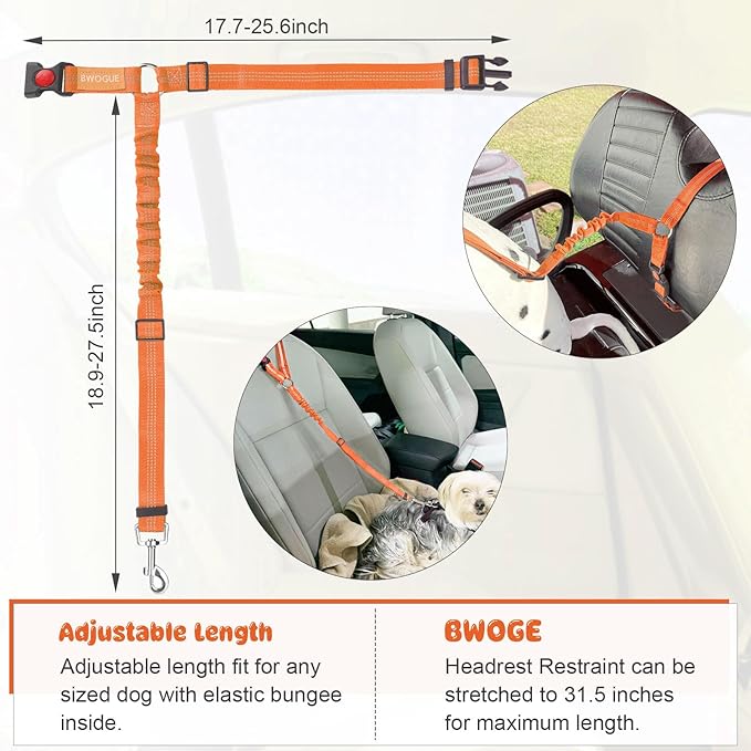 BWOGUE Pet Dog Cat Seat Belts, Car Headrest Restraint Adjustable Safety Leads Vehicle Seatbelt Harness (1 Pack)-Mewly Pet