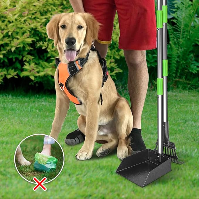 TOOGE Pooper Scooper, Dog Pooper Scooper Long Handle Stainless Metal Tray and Rake for Medium Small Dogs Heavy Duty Pet Supplies to Use for Grass, Dirt or Gravel-Mewly Pet