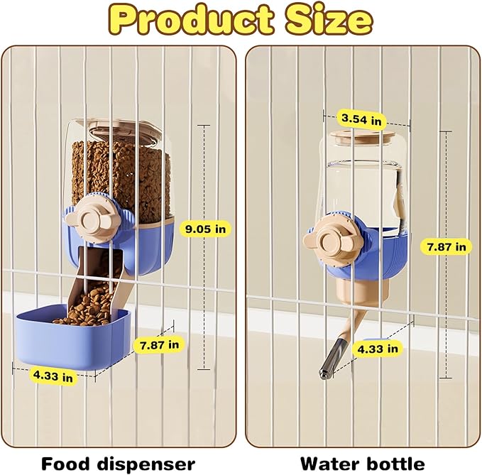 kathson Automatic Rabbit Feeder and Waterer Set, Gravity Pet Food Water Dispenser Bunny Pellet Feeder Small Animal Feeding & Watering Supplies for Guinea Pig Ferret Crate Accessories (Blue)-Mewly Pet