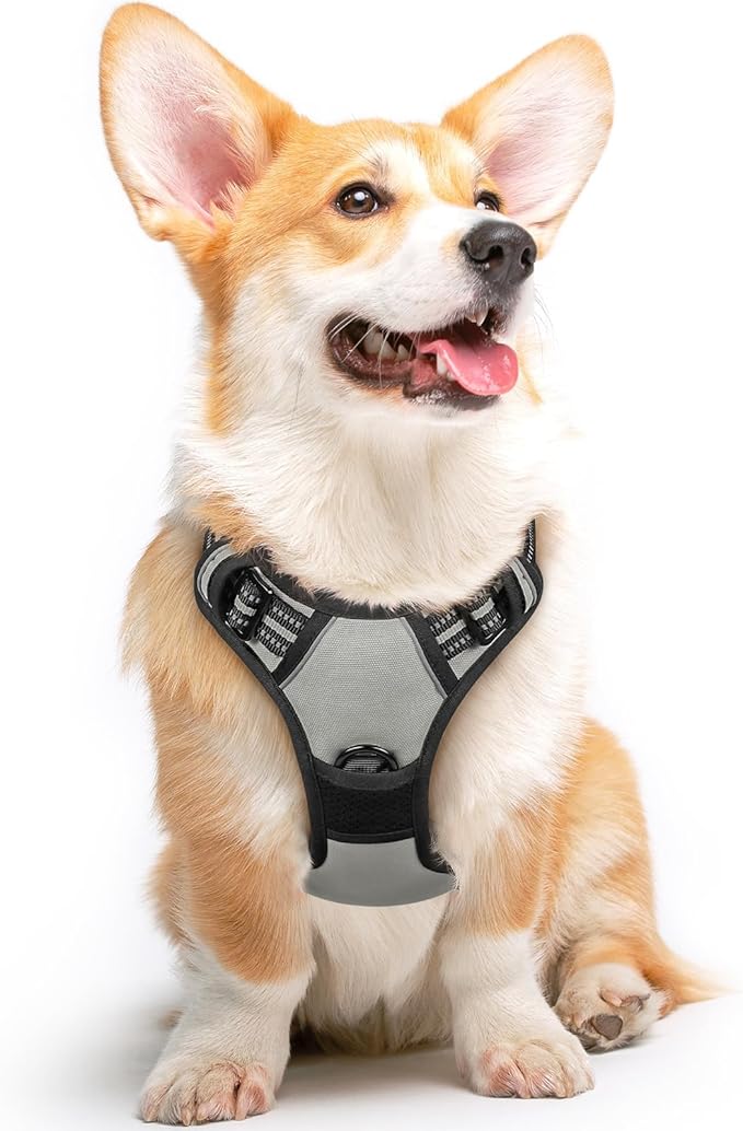 Eagloo Dog Harness Medium Sized Dog, No Pull Service Vest with Reflective Strips and Control Handle, Adjustable and Comfortable for Easy Walking, No Choke Pet Harness with 2 Metal Rings, Grey, M-Mewly Pet