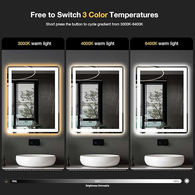 24x32 LED Mirror for Bathroom, Rounded Rectangle Mirror with Backlit + Front Lit, Bathroom Mirror with Lights, Anti-Fog, Dimmable, Lighted Vanity Mirror Tempered Glass(Horizontal/Vertical)