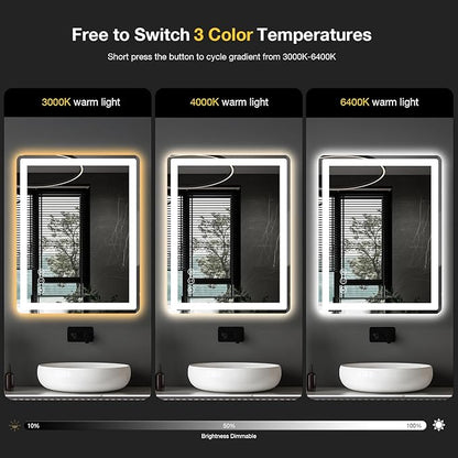36x30 LED Bathroom Mirror with Lights, Rounded Rectangle Bathroom Mirror for Wall, Anti-Fog, Dimmable, Backlit + Front Lit, Lighted Bathroom Vanity Mirror Tempered Glass(Horizontal/Vertical)